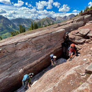 Backpacking in a crack in the mountain.